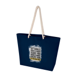 Recycled cotton beach bag with rope handles, 270 g/m2 navy-blue colour