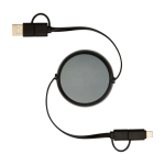 Retractable data sync cable with plastic and aluminium black colour