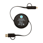 Retractable data sync cable with plastic and aluminium black colour