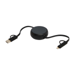 Retractable data sync cable with plastic and aluminium black colour