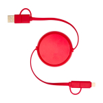 Retractable data sync cable with plastic and aluminium red colour