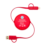 Retractable data sync cable with plastic and aluminium red colour