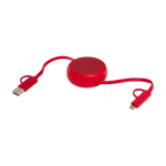 Retractable data sync cable with plastic and aluminium red colour