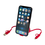 Retractable data sync cable with plastic and aluminium red colour
