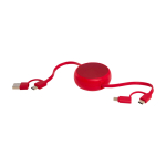 Retractable data sync cable with plastic and aluminium red colour