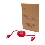 Retractable data sync cable with plastic and aluminium red colour