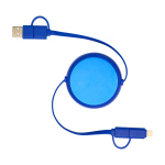 Retractable data sync cable with plastic and aluminium royal blue colour