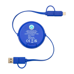Retractable data sync cable with plastic and aluminium royal blue colour