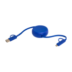 Retractable data sync cable with plastic and aluminium royal blue colour