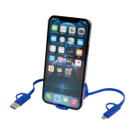 Retractable data sync cable with plastic and aluminium royal blue colour