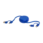 Retractable data sync cable with plastic and aluminium royal blue colour
