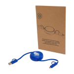 Retractable data sync cable with plastic and aluminium royal blue colour