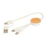 Data sync and fast charging cable with bamboo, 27W white colour