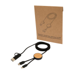 Recycled plastic and bamboo 5-in-1 fast charging cable, 27W black colour