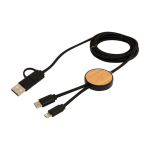 Recycled plastic and bamboo 5-in-1 fast charging cable, 27W black colour