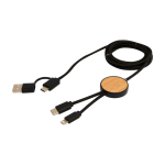 Recycled plastic and bamboo 5-in-1 fast charging cable, 27W black colour