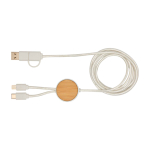 Recycled plastic and bamboo 5-in-1 fast charging cable, 27W white colour