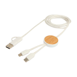 Recycled plastic and bamboo 5-in-1 fast charging cable, 27W white colour