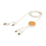 Recycled plastic and bamboo 5-in-1 fast charging cable, 27W white colour