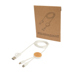 Recycled plastic and bamboo 5-in-1 fast charging cable, 27W white colour