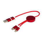 Aluminium and recycled plastic 5-in-1 fast charging cable red colour