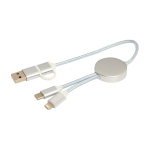 Aluminium and recycled plastic 5-in-1 fast charging cable silver colour