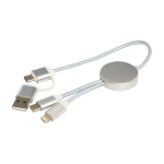 Aluminium and recycled plastic 5-in-1 fast charging cable silver colour