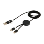 Recycled plastic and aluminium charging cable with 5-in-1 sync black colour
