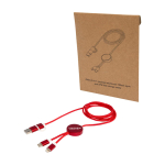 Recycled plastic and aluminium charging cable with 5-in-1 sync red colour