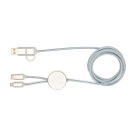Recycled plastic and aluminium charging cable with 5-in-1 sync silver colour