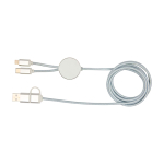 Recycled plastic and aluminium charging cable with 5-in-1 sync silver colour