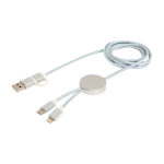 Recycled plastic and aluminium charging cable with 5-in-1 sync silver colour