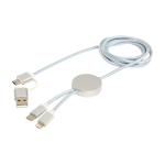 Recycled plastic and aluminium charging cable with 5-in-1 sync silver colour
