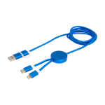 Recycled plastic and aluminium charging cable with 5-in-1 sync royal blue colour