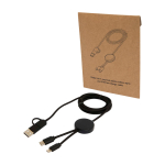 Recycled plastic data sync cable, 27W, 5-in-1 black colour