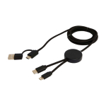 Recycled plastic data sync cable, 27W, 5-in-1 black colour