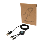 Recycled plastic data sync cable, 27W, 5-in-1 black colour