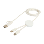 Recycled plastic data sync cable, 27W, 5-in-1 white colour