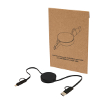 Recycled plastic fast charging and data sync cable, 5-in-1 black colour