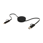 Recycled plastic fast charging and data sync cable, 5-in-1 black colour