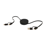 Recycled plastic fast charging and data sync cable, 5-in-1 black colour