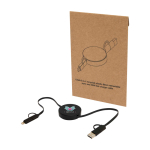Recycled plastic fast charging and data sync cable, 5-in-1 black colour