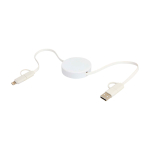 Recycled plastic fast charging and data sync cable, 5-in-1 white colour