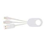 Recycled plastic charging cable with multiple connections, 4-in-1 white colour