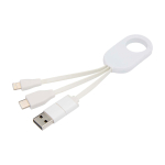Recycled plastic charging cable with multiple connections, 4-in-1 white colour
