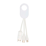 Recycled plastic charging cable with multiple connections, 4-in-1 white colour