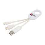 Recycled plastic charging cable with multiple connections, 4-in-1 white colour