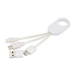 Recycled plastic charging cable with multiple connections, 4-in-1 white colour