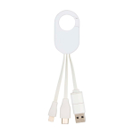 Recycled plastic charging cable with multiple connections, 4-in-1 white colour