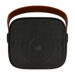 Wireless speaker in recycled plastic with leather strap, 3W black colour